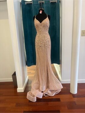 COLORS Beaded Spaghetti Strap Evening Gown